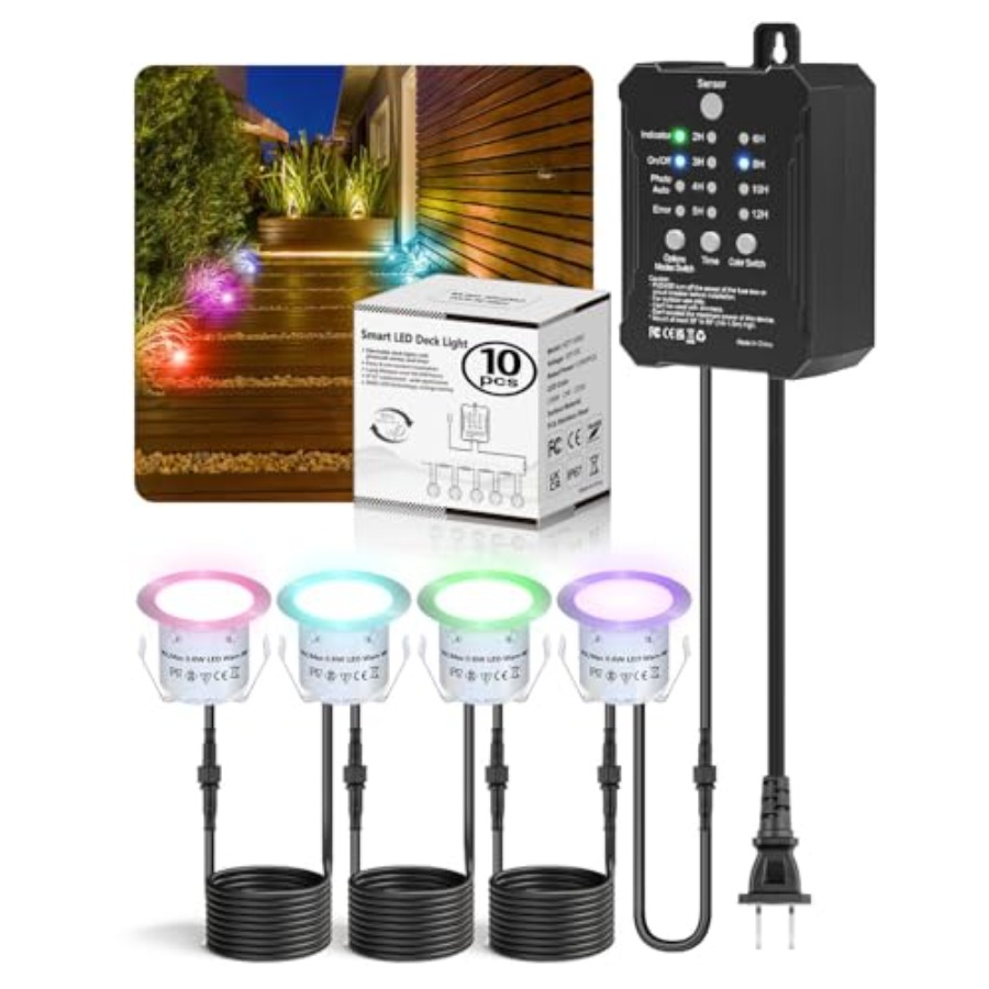 Outdoor Lighting Kits Low Voltage - ชุดไฟ RGB สำหรับตกแต่งพื้น พร้อมหม้อแปลงแรงดันต่ำ ตัวตั้งเวลา และเซ็นเซอร์โฟโตเซลล์