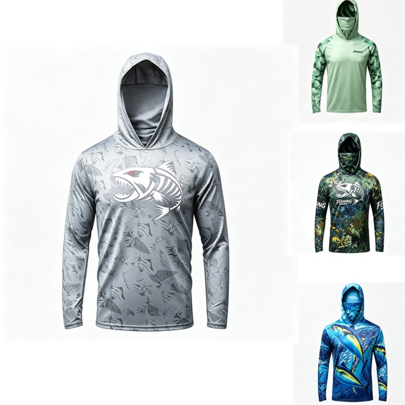 Outdoor Lighting Jersey - เสื้อตกปลาแบบมีหมวกป้องกันรังสียูวี วัสดุยืดหยุ่นน้ำหนักเบาสำหรับการตกปลากลางแจ้งหลายสถานการณ์