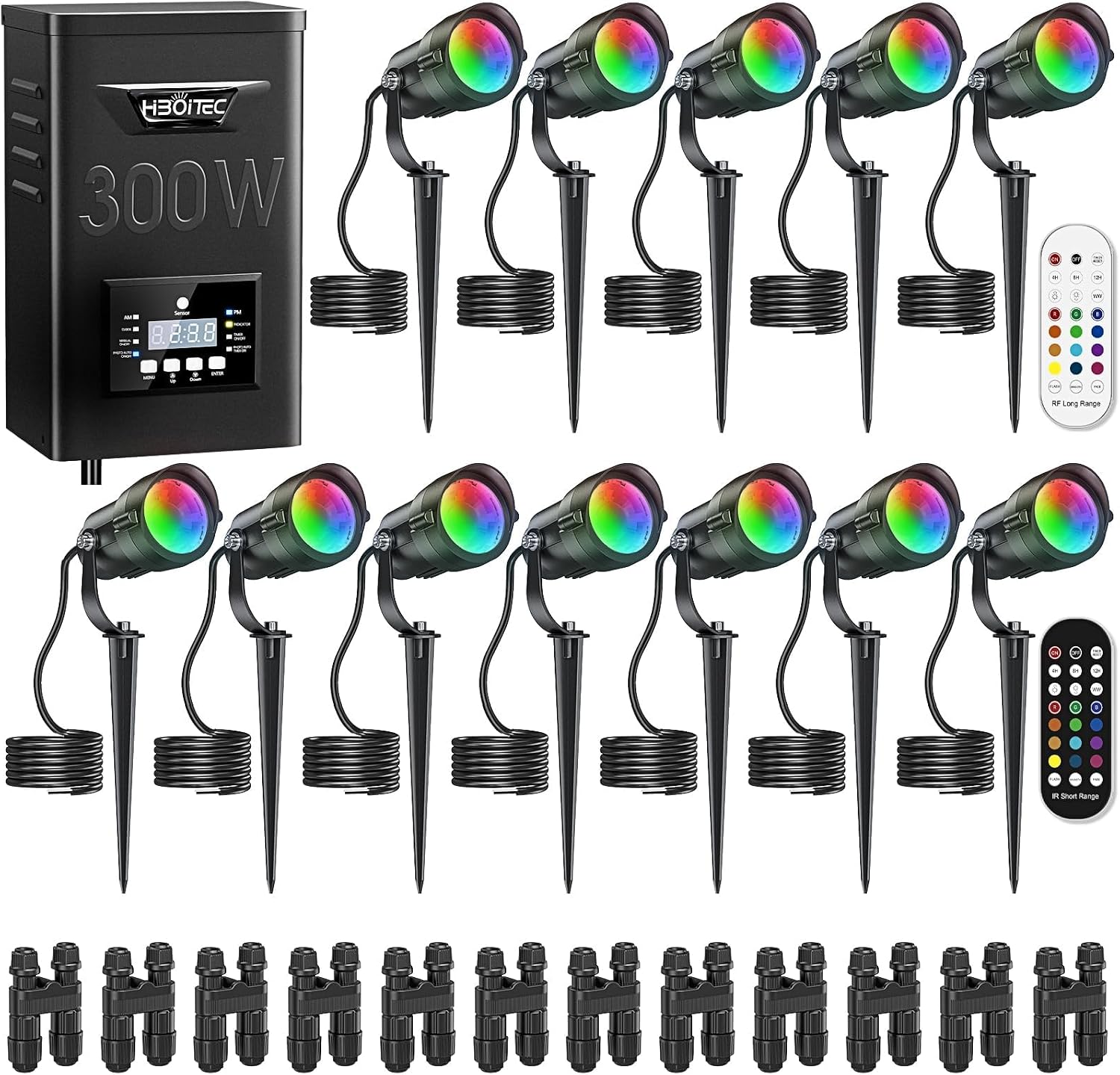 Outdoor Lighting Kits Low Voltage - ชุดไฟส่องสว่างภูมิทัศน์ HIBOITEC 12W RGBCWWW พร้อมหม้อแปลงแรงดันต่ำ 300W