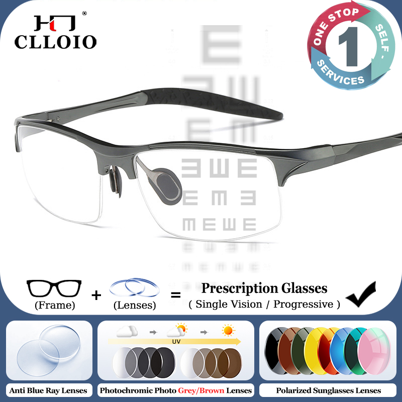 Outdoor Lighting High Quality - CLLOIO อลูมิเนียมคุณภาพสูงป้องกันแสงสีฟ้าสายตาสั้นแว่นตาผู้ชายกีฬากลางแจ้งขับรถตกปลาครึ่งกรอบแว่นตาตามใบสั่งแพทย์