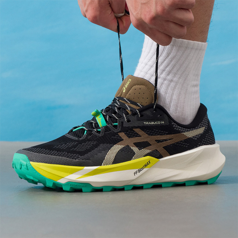 Outdoor Lighting Hong Kong - Asics Men TRABUCO 14 สีดำสีน้ำตาลสีเหลืองสีเขียวกันลื่นรองเท้าวิ่งเดินป่ากลางแจ้ง 1011C166-001