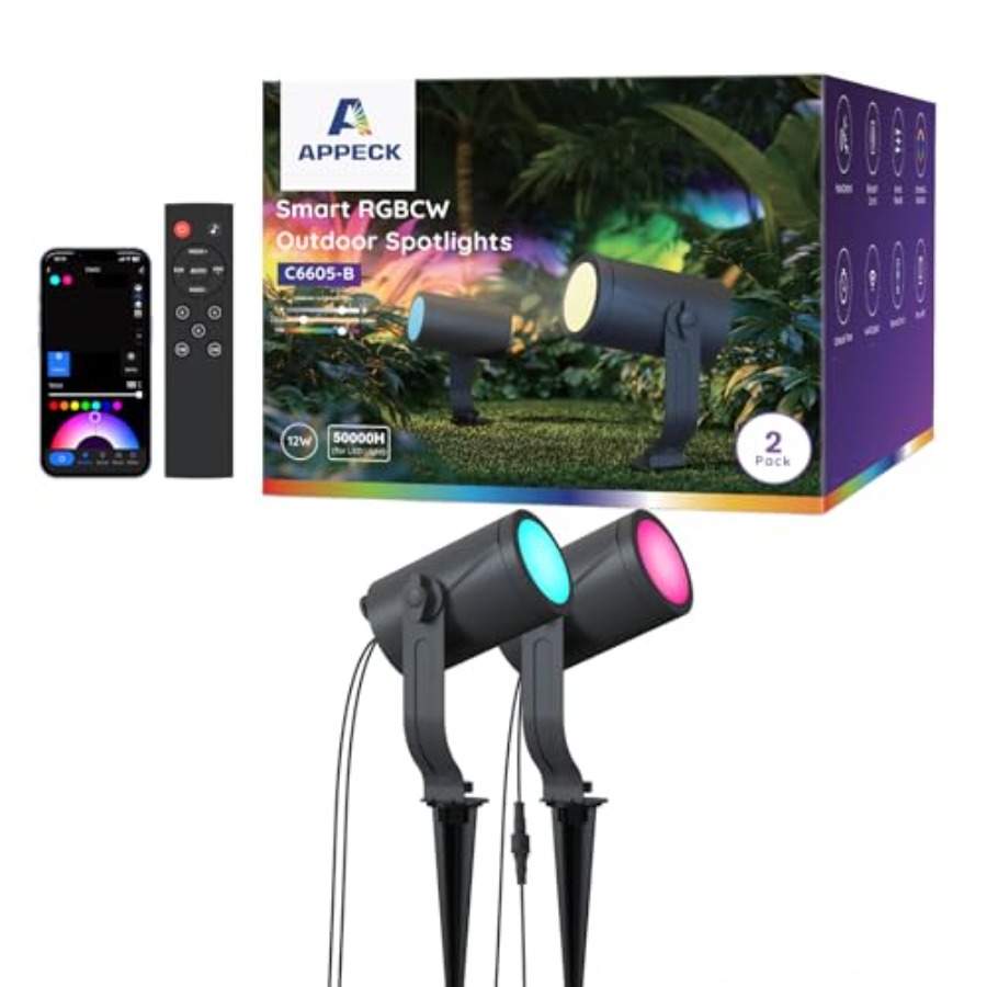 Outdoor Lighting Kits Low Voltage - ไฟสปอตไลท์กลางแจ้ง 00lm ชุดไฟตกแต่งภูมิทัศน์อัจฉริยะ RGBCW เปลี่ยนสีได้ ไฟตกแต่งภูมิทัศน์แรงดันต่ำ