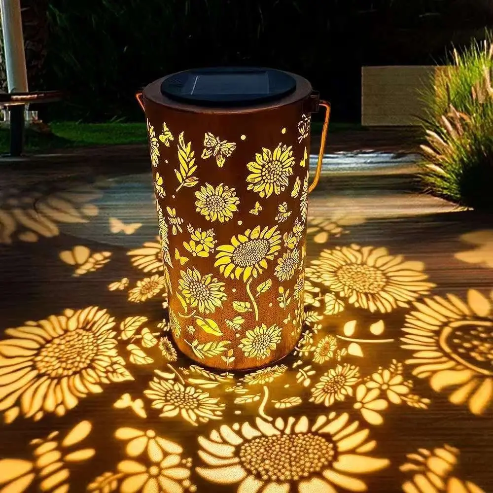 Outdoor Lighting Lanterns - โคมไฟดอกทานตะวันและโคมไฟเงา กันน้ำสำหรับใช้งานกลางแจ้ง ใช้พลังงานแสงอาทิตย์สำหรับตกแต่งทางเดินกลางคืน สนามหญ้า สวน และลานบ้าน