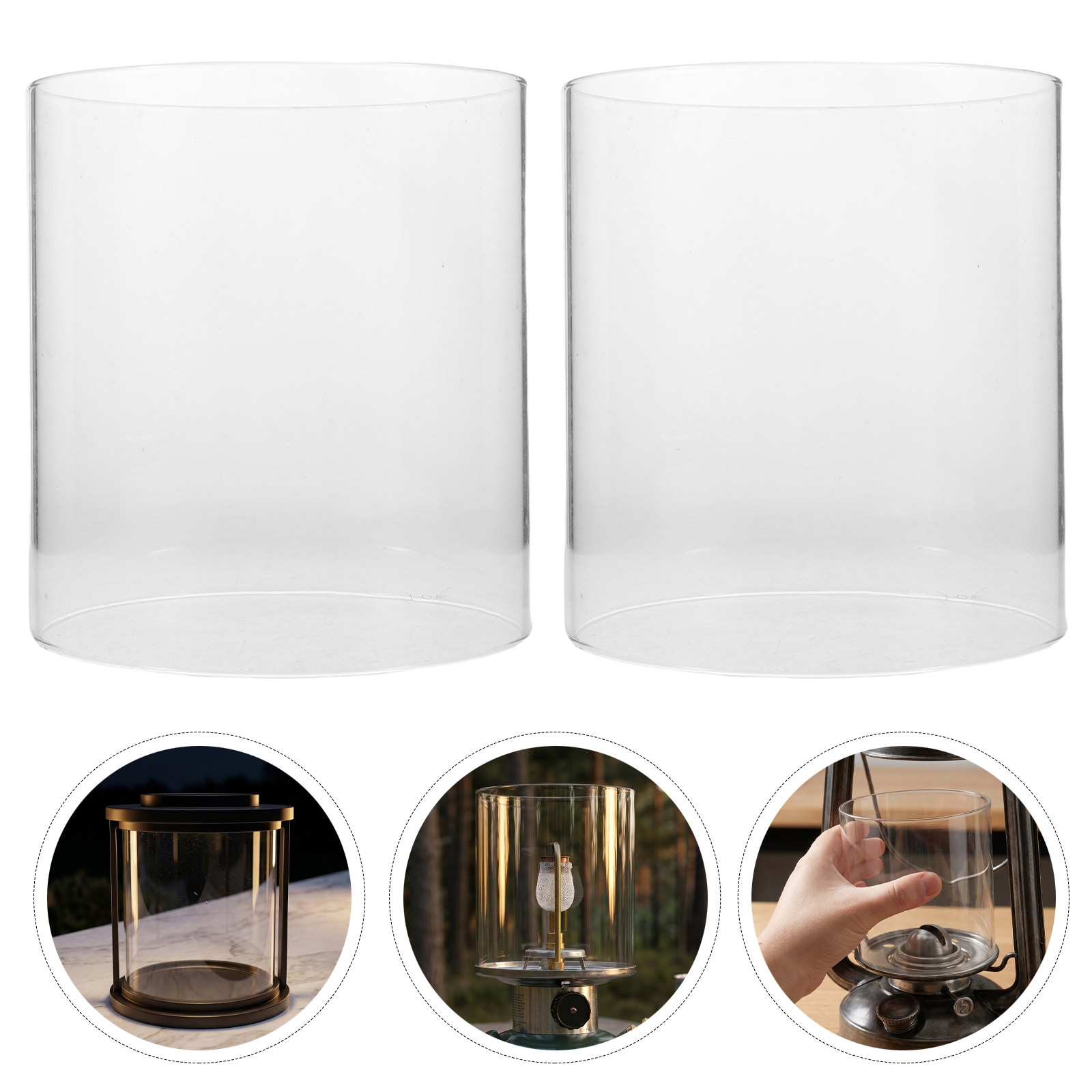 Outdoor Lighting Glass Replacement - 2 ชิ้น โคมไฟทรงกระบอกแก้วใสสำหรับเปลี่ยน ครอบโคมไฟ แสงสว่างสูง พกพาสะดวก