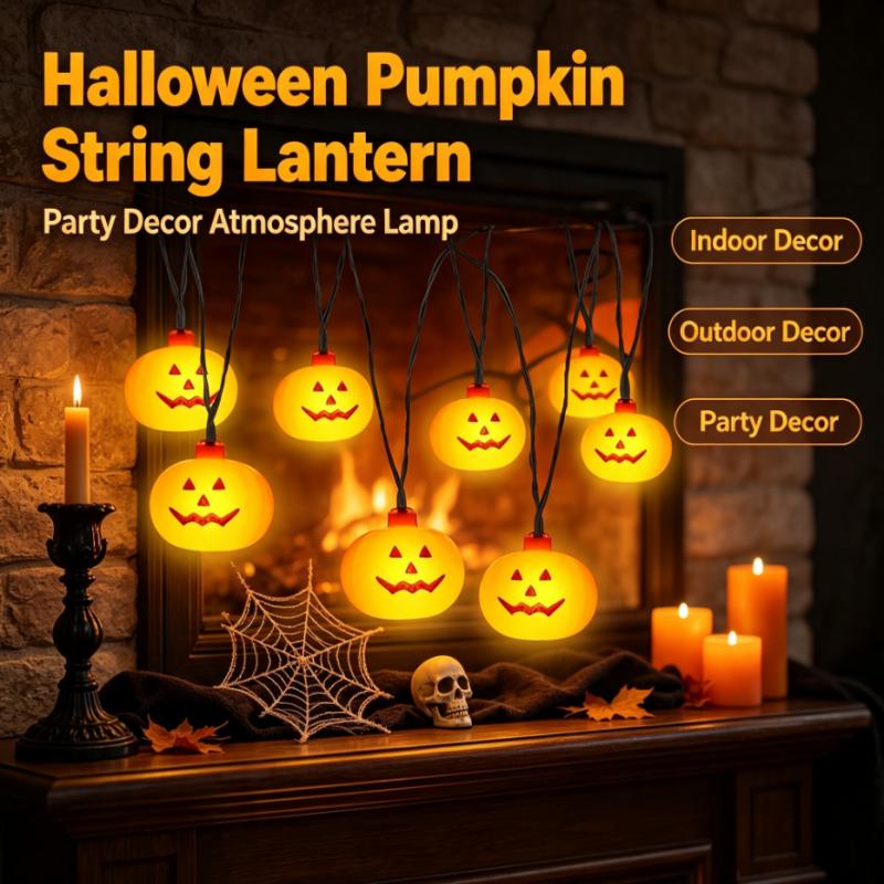 Outdoor Lighting Lanterns - ไฟประดับฟักทองฮาโลวีนแบบใช้แบตเตอรี่ 20LED, สายไฟประดับรูปฟักทองสำหรับงานปาร์ตี้ในร่มและกลางแจ้งในเทศกาลฤดูใบไม้ร่วง