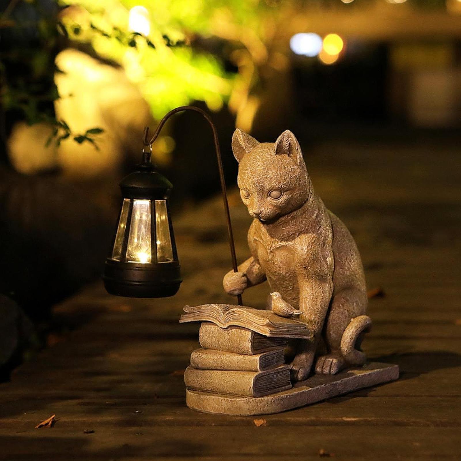 Outdoor Lighting Art - รูปปั้นแมวพลังงานแสงอาทิตย์ขนาดเล็ก โคมไฟเรซิ่น งานศิลปะสร้างสรรค์ ของตกแต่งภายนอก สำหรับสวน ระเบียง
