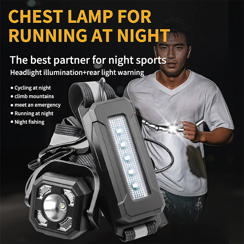 Outdoor Lighting Lanterns - ไฟ LED กลางคืนสำหรับวิ่งกีฬากลางแจ้งขี่จักรยานขี่โคมไฟหน้าอกแบบสวมใส่ได้โคมไฟแบบชาร์จไฟได้ USB ในตัวแบตเตอรี่ 18650