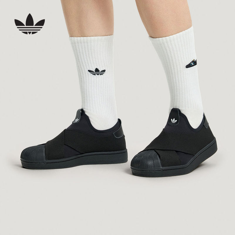 Outdoor Lighting Hong Kong - Adidas Originals KH8208 รองเท้าสลิปออนทรงเตี้ย วัสดุส่วนบนเป็นผ้า สายยางยืดรูปตัว