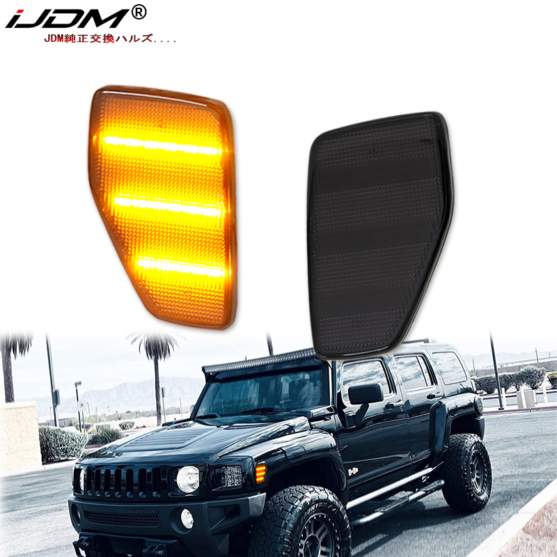 Outdoor Lighting Yellow - iJDM ไฟ LED แถบสามแถวสีเหลืองอำพันสำหรับรถยนต์ ไฟเลี้ยวข้างหน้ารถ ใช้ได้กับรถฮัมเมอร์