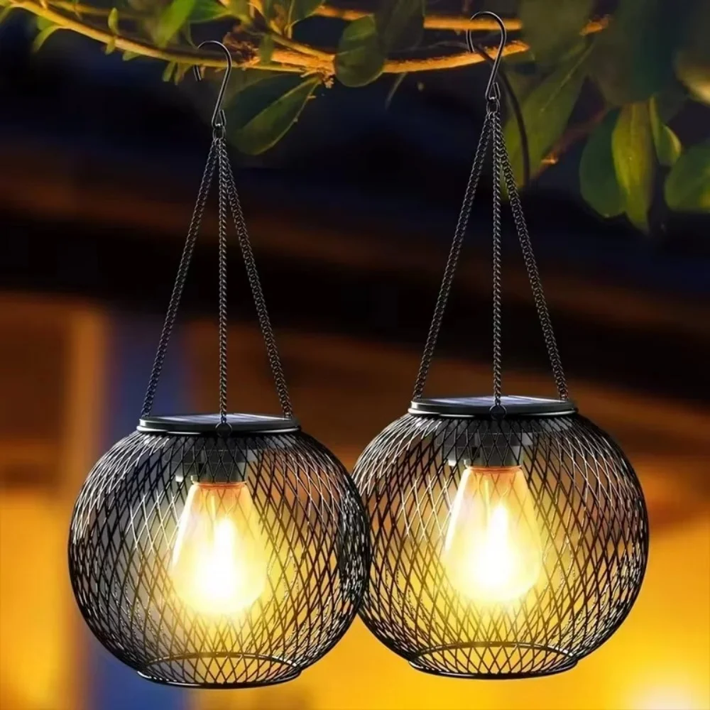 Outdoor Lighting Art - โคมไฟพลังงานแสงอาทิตย์ งานศิลปะเหล็ก รูปทรงกลม แขวนได้ กันน้ำ ไฟโซลาร์สไตล์โมเดิร์นมินิมอล