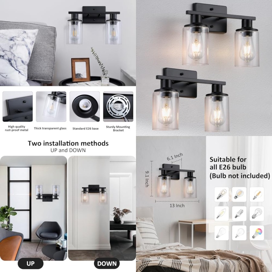 โคมไฟห้องน้ำแบบด้านติดตั้งเหนื - Solar Wall Sconce บทวิจารณ์และราคา